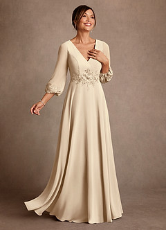 Azazie Yorba Mother of the Bride Dresses Champagne A-Line Lace Chiffon Dress image2