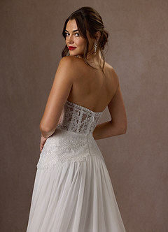 Azazie Rhya Probar vestidos en casa Vestido de Diamante Blanco de Encaje de Corte en A con Vestidos sin tirantes image20