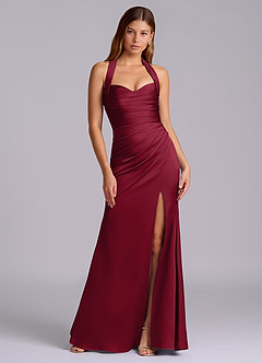 Azazie Destiny Bridesmaid Dresses Burgundy Mermaid Sweetheart Neckline Stretch Satin Dress image7