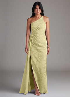 Azazie Mika Brautjungfernkleider Etui One-Shoulder Blumen-Burnout Kleid Zitronensorbet image1