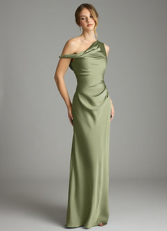 Azazie Emerson Bridesmaid Dresses Garden Sage Mermaid Off the Shoulder Stretch Satin Dress image5