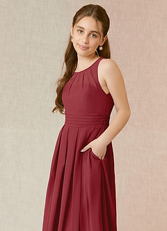 Azazie Bibiane Junior Pomegranate A-Line Pleated Chiffon Dress image7