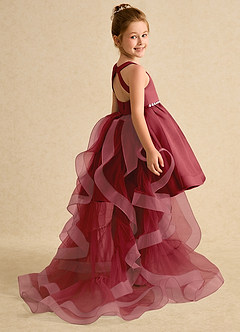 Azazie Julietta Flower Girl Dresses Pomegranate Ball-Gown Convertible Tulle Dress image6