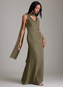 Azazie Linelle Robes de demoiselle d'honneur Robe Sirène en Mousseline de soie Plissée Vert Saule image8