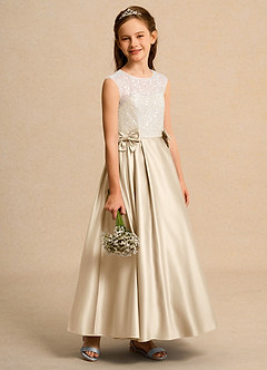 Azazie Candy Girl Abiti da Ragazza di Fiori Abito Principessa in Raso Opaco Fiocco Champagne image7