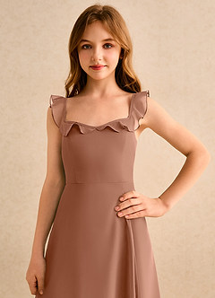 Azazie Chip Girls Formal Robe Demoiselle D'honneur Fillette Robe Trapèze en Mousseline de soie Sans manches Bronze image6