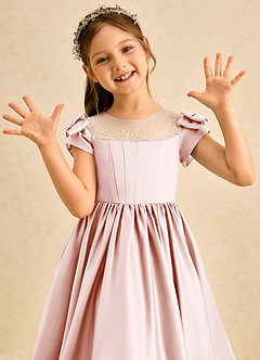 Azazie Toffee Flower Girl Dresses Blushing Pink Ball-Gown Bow Matte Satin Dress image6