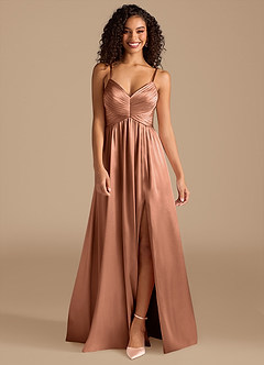 Azazie Alia Vestidos de madrinha de casamento Vestir Bronzeador de Cetim Metálico de Linha A com Plissado image8
