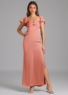 Azazie Demia Bridesmaid Dresses Coral Sheath Sweetheart Neckline Stretch Satin Dress image5
