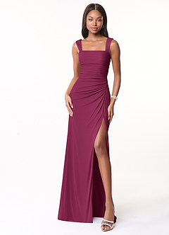 Azazie Jesaphine Bridesmaid Dresses Mulberry Sheath Ruched Mesh Dress image5