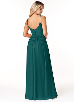 Azazie Rayna Bridesmaid Dresses Peacock A-Line V-Neck Pleated Chiffon Dress image2