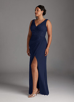 Azazie Winona Mother of the Bride Dresses Dark Navy Mermaid Sequins Mesh Dress image9