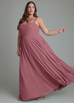 Azazie Shaude Vestidos de damas de honor Vestido Rosa Del Desierto de Gasa de Línea A con Plisado image10