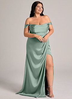 Azazie Johana Bridesmaid Dresses Agave Mermaid Off the Shoulder Stretch Satin Convertible Dress image11