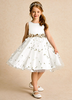 Azazie Starri vestidos de niña de las flores Vestido de Marfil Champán de Satin Mate de Princesa con Perla image3
