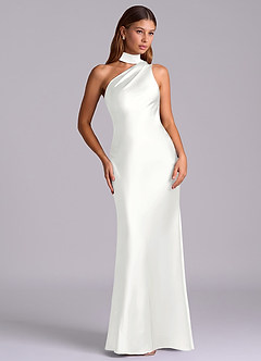 Azazie Seona Morsiusneito Mekot Mrenneito Yksi olkapää Joustava satiini Lattian pituus Pukeutua image7