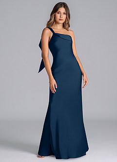 Azazie Driea Bridesmaid Dresses Dark Navy Mermaid One Shoulder Stretch Satin Dress image7