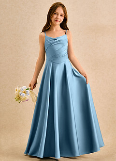 Azazie Coconut Girls Formal Sukienki dla dziewczynek sypiących kwiaty Linia A Pofałdowany Satyna elastyczna Długość podłogi Sukienka image3