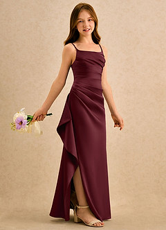 Azazie Cannoli Girls Formal Blumenmädchenkleider A-Linie Plissee Stretch-Satin Kleid Cabernetrot image1