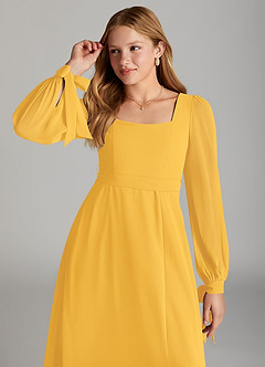 Azazie Leonia Junior Marigold A-Line with Pockets Chiffon Dress image5
