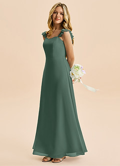 Azazie Mavie Junior Abito A-Line in Chiffon Increspato Muschio Marino image3