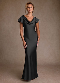 Azazie Shelby Mother of the Bride Dresses Black Mermaid Pleated Stretch Satin Dress image4