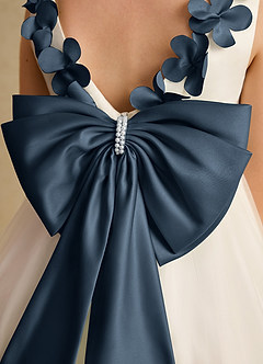 Azazie Lona Flower Girl Dresses Ivory Neptune A-Line Bow Matte Satin Dress image5