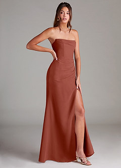 Azazie Leonis Jurken voor bruidsmeisjes Converteerbaar Jurk van Chiffon met Kolom Strapless Kastanjebruin image8