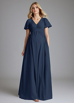 Azazie Verna Maternity Bridesmaid Dresses A-Line V-Neck Ruched Chiffon Floor-Length Dress image4