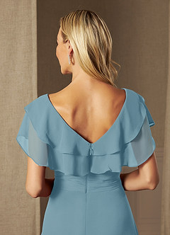 Azazie Snapdragon Mother of the Bride Dresses Moody Blue A-Line V-Neck Ruched Chiffon Dress image5