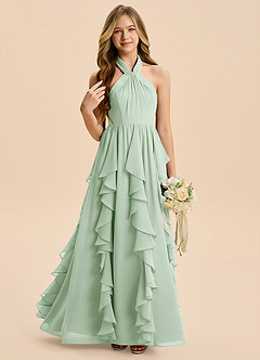 Azazie Daisy Junior Agave A-Line Chiffon Dress image3