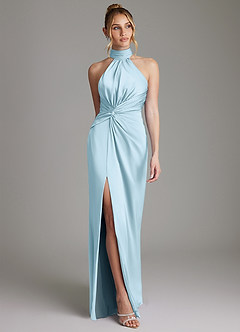 Azazie Gracelynn Bridesmaid Dresses Sky Blue Sheath Pleated Stretch Satin Dress image1