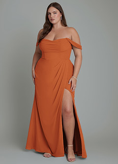 Azazie Johana Bridesmaid Dresses Cinnamon Mermaid Off the Shoulder Chiffon Convertible Dress image8