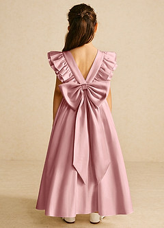 Azazie Piglette Flower Girl Dresses Dusty Rose A-Line Bow Matte Satin Dress image1