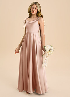 Azazie Popsy Junior Robe Trapèze en Satin extensible Arc Or Rose image7