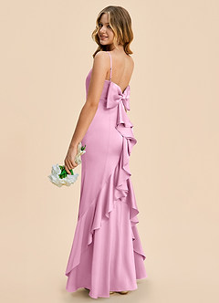 Azazie Lioren Junior Candy Pink Sheath Bow Stretch Satin Dress image3