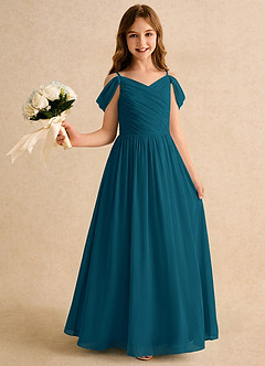 Azazie Chelo Girls Formal Abiti da Ragazza di Fiori Abito A-Line in Chiffon Plissettato Blu Inchiostro image1