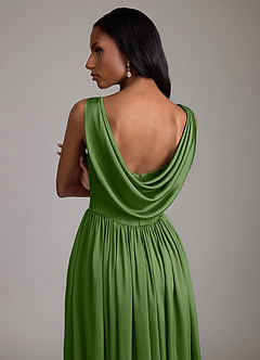 Azazie Novi Robes de demoiselle d'honneur Robe Trapèze en Satin extensible Avec poches Basilic image4