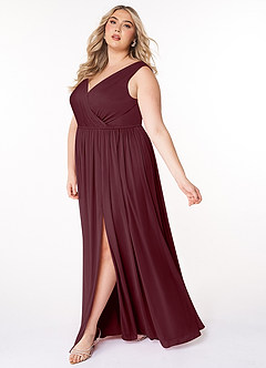 Azazie Tanicia Bridesmaid Dresses Cabernet A-Line V-Neck Pleated Mesh Dress image7