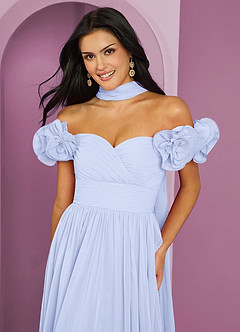 Barbie ♥ Azazie Robes de demoiselle d'honneur Robe Trapèze Convertible en Mousseline de soie Épaule décolletée Lavande image5