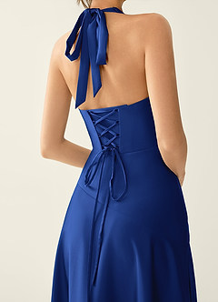 Titania Bleu Roi Robe de bal en satin à col en V et volants image5