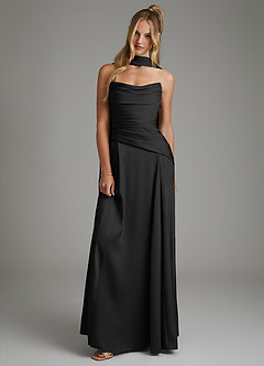 Azazie Gabriela Brautjungfernkleider A-Linie Korsett Stretch-Satin Kleid Schwarz image1