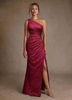 Azazie Joylin Moeder van de bruid jurken Trompet Jurk van Bloemen Burn-out One-Shoulder Bourgondië image4