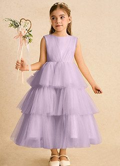 Azazie Marshmallow Flower Girl Dresses Frosted Lilac Ball-Gown Bow Tulle Dress image6