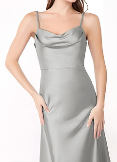Azazie Alaija Bridesmaid Dresses Silver Mermaid Side Slit Stretch Satin Dress image5