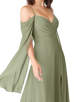 Azazie Cienna Jurken voor bruidsmeisjes Jurk van Chiffon met A-Lijn Off the Shoulder Pistache image5