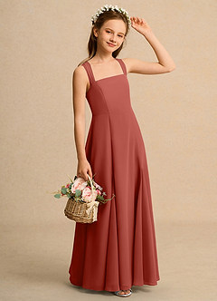 Azazie Tater Junior Formal 플라워 걸 드레스 A라인 주름진 쉬폰 플로어 길이 드레스 image3