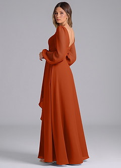 Azazie Omari Bridesmaid Dresses Burnt Orange A-Line Long Sleeve Chiffon Dress image2