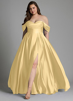 Azazie Loisa Robes de demoiselle d'honneur Robe Trapèze en Satin extensible Épaules dénudées Beurre image11