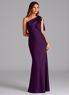 Azazie Yuanna Jurken voor bruidsmeisjes Jurk van Stretch Satijn met Zeemeermin One-Shoulder Druif image5